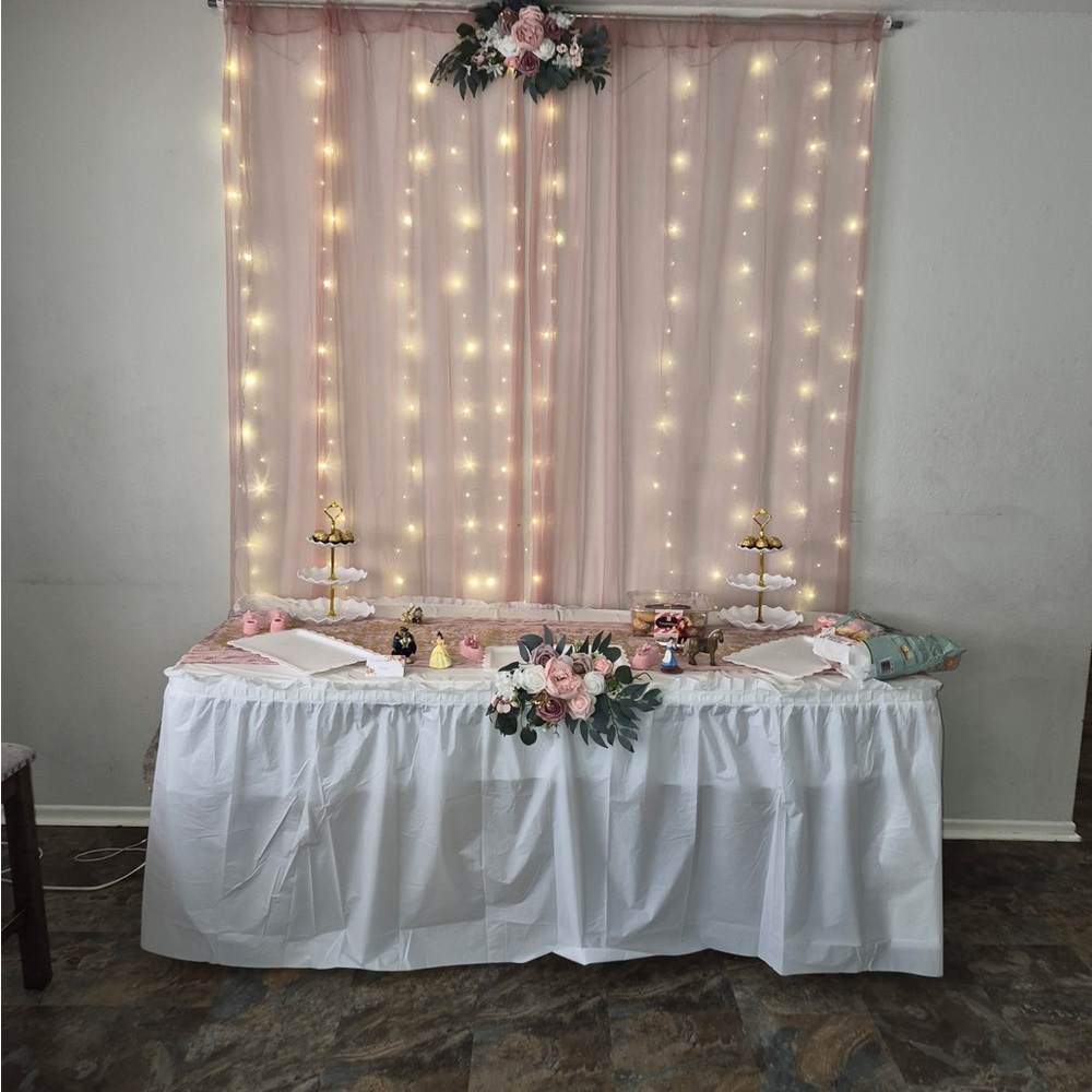 Dusty Rose/ Pink sheer curtain with lights